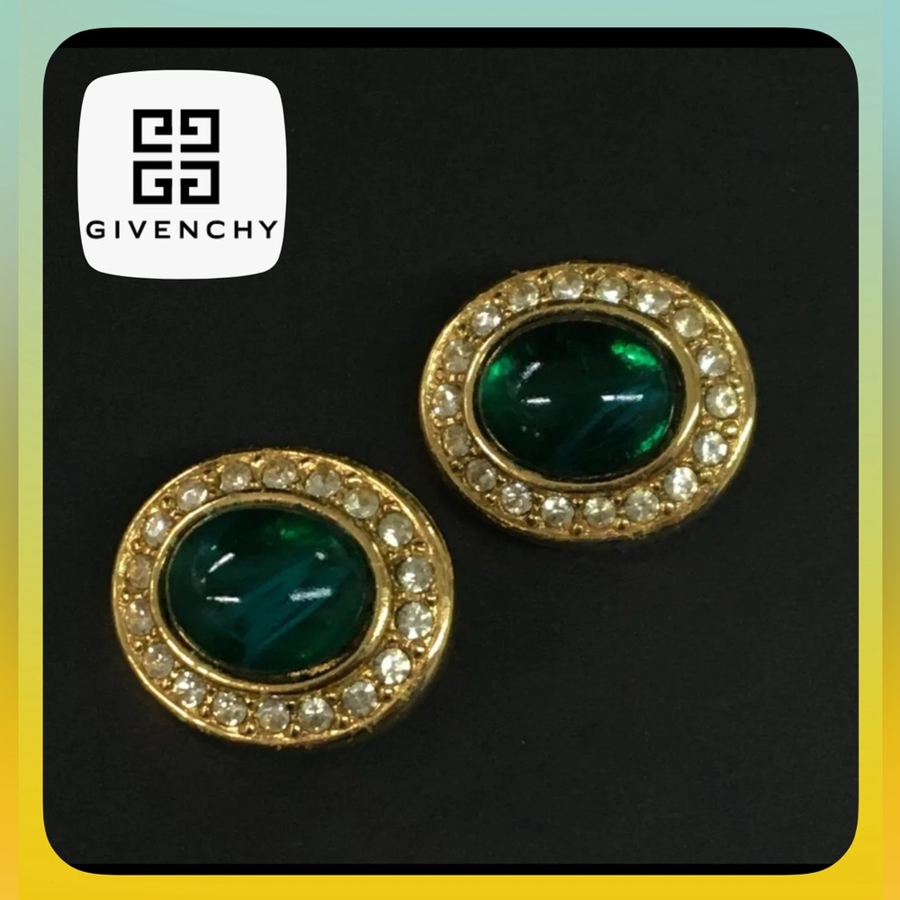 GIVENCHY Rhinestone Gold Tone Clip On Earrings